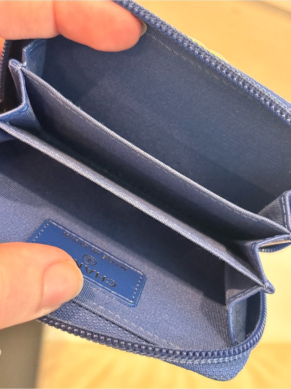 CHANEL Boy Blue Caviar Quilted Leather Zip Around Coin Purse Wallet W/ Box - Picture 13 of 16